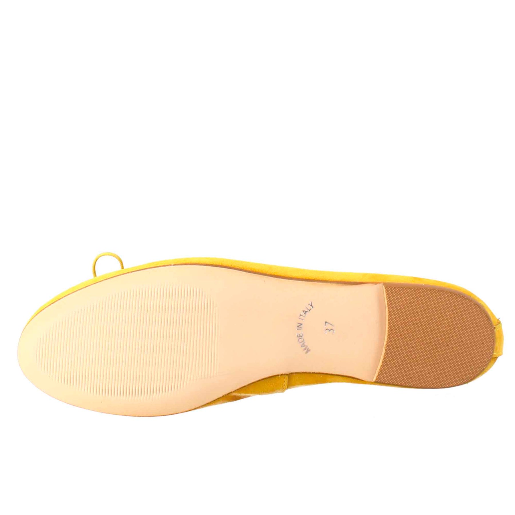 Light unlined yellow suede ballet flats for women