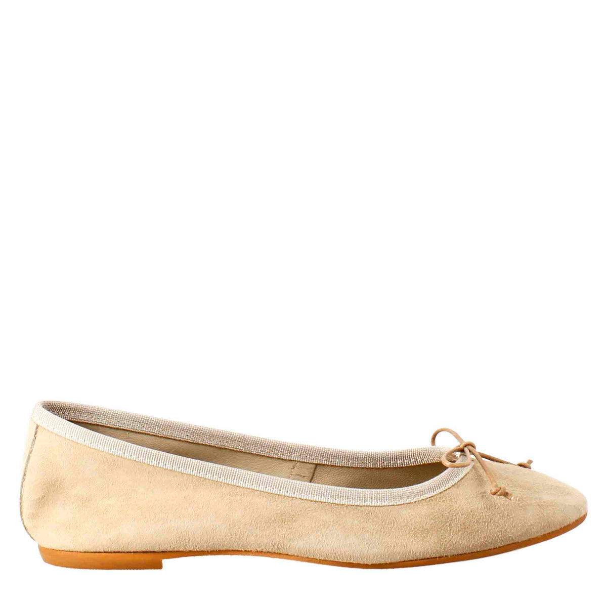 Women's light taupe suede ballet flats without lining