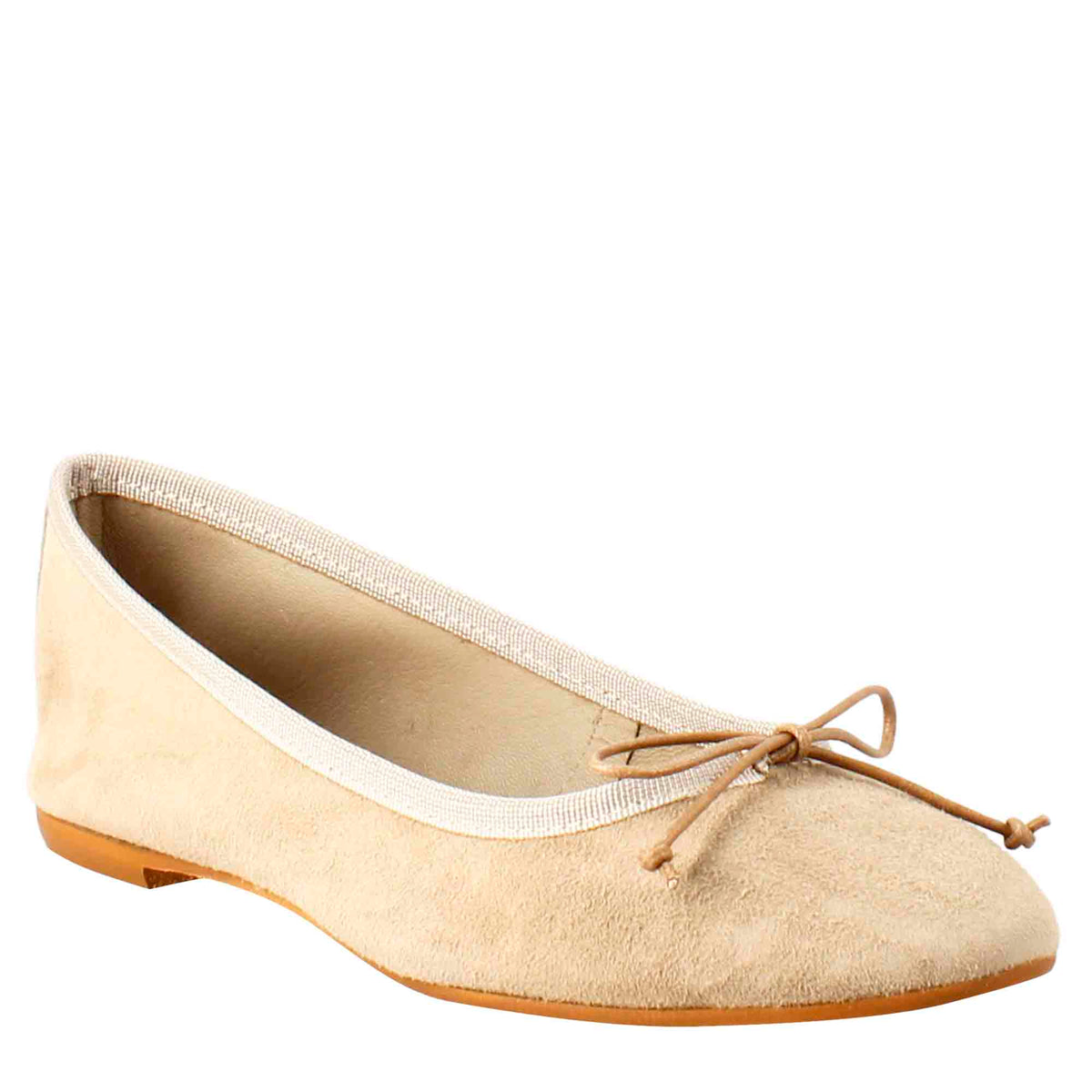 Women's light taupe suede ballet flats without lining