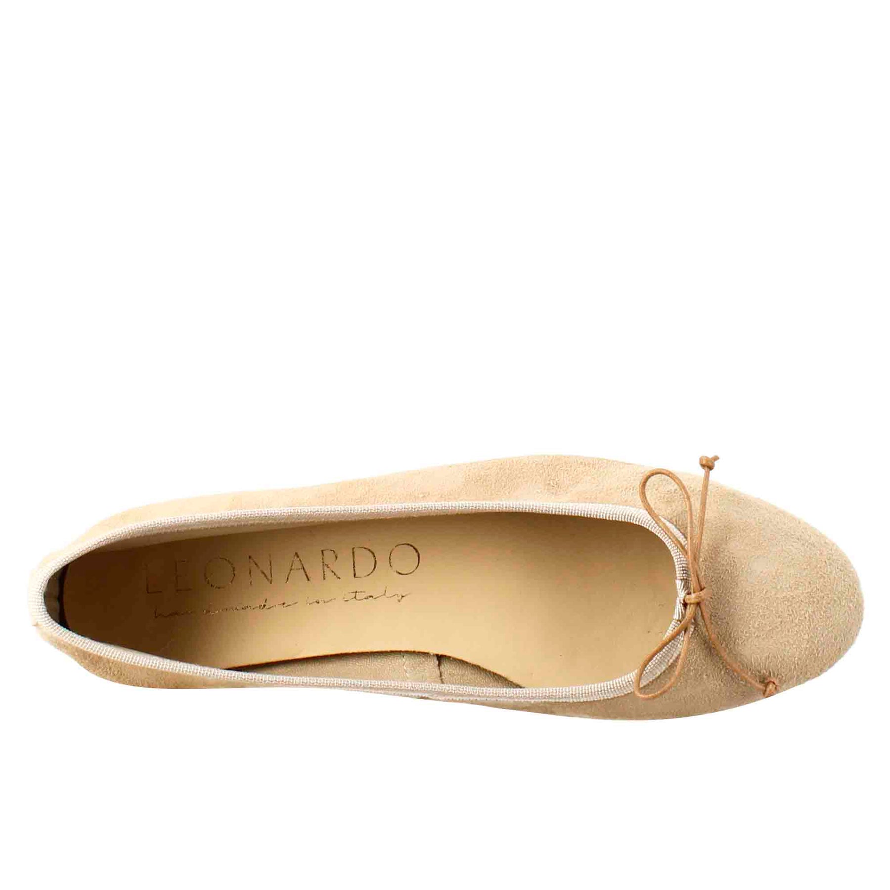 Women's light taupe suede ballet flats without lining