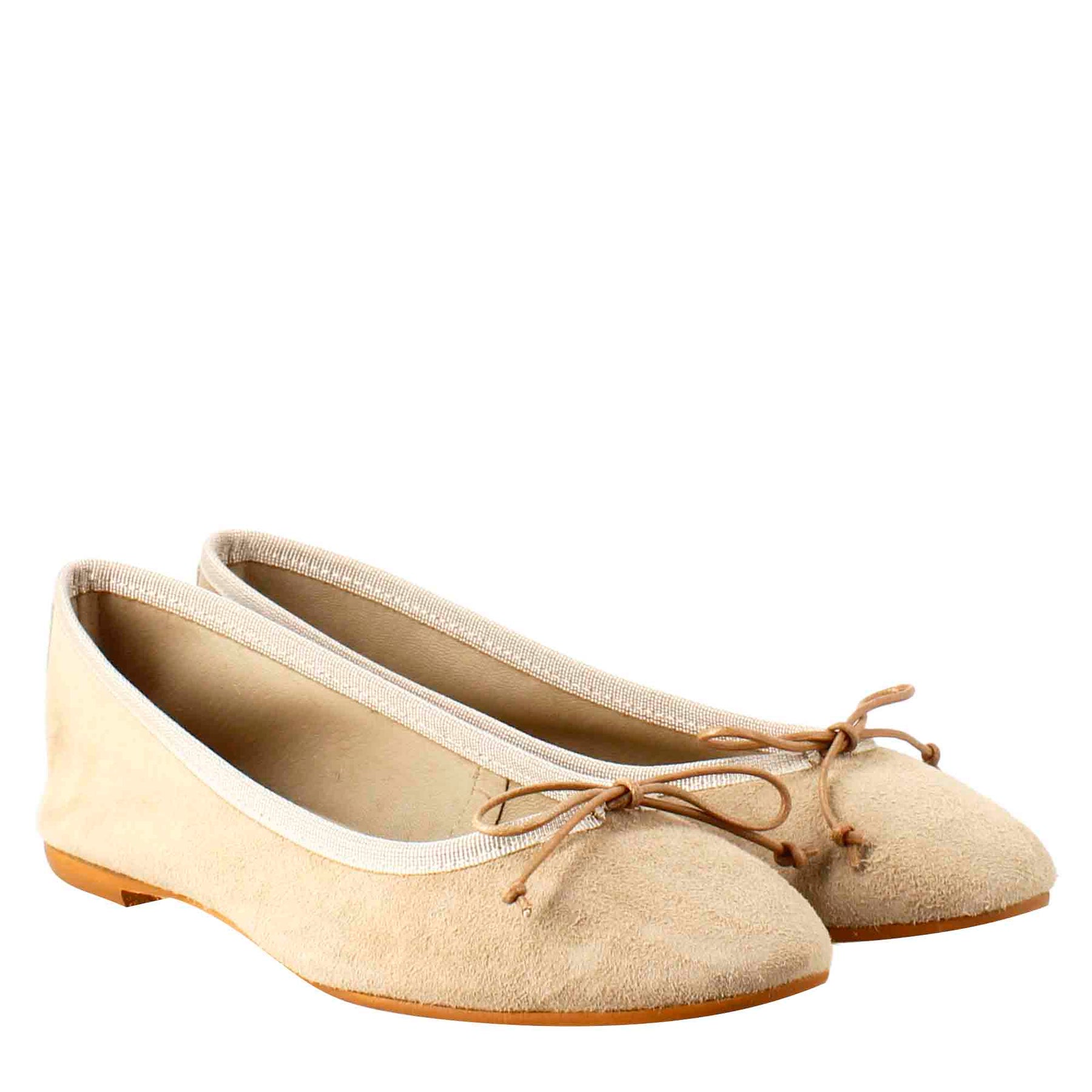 Women's light taupe suede ballet flats without lining