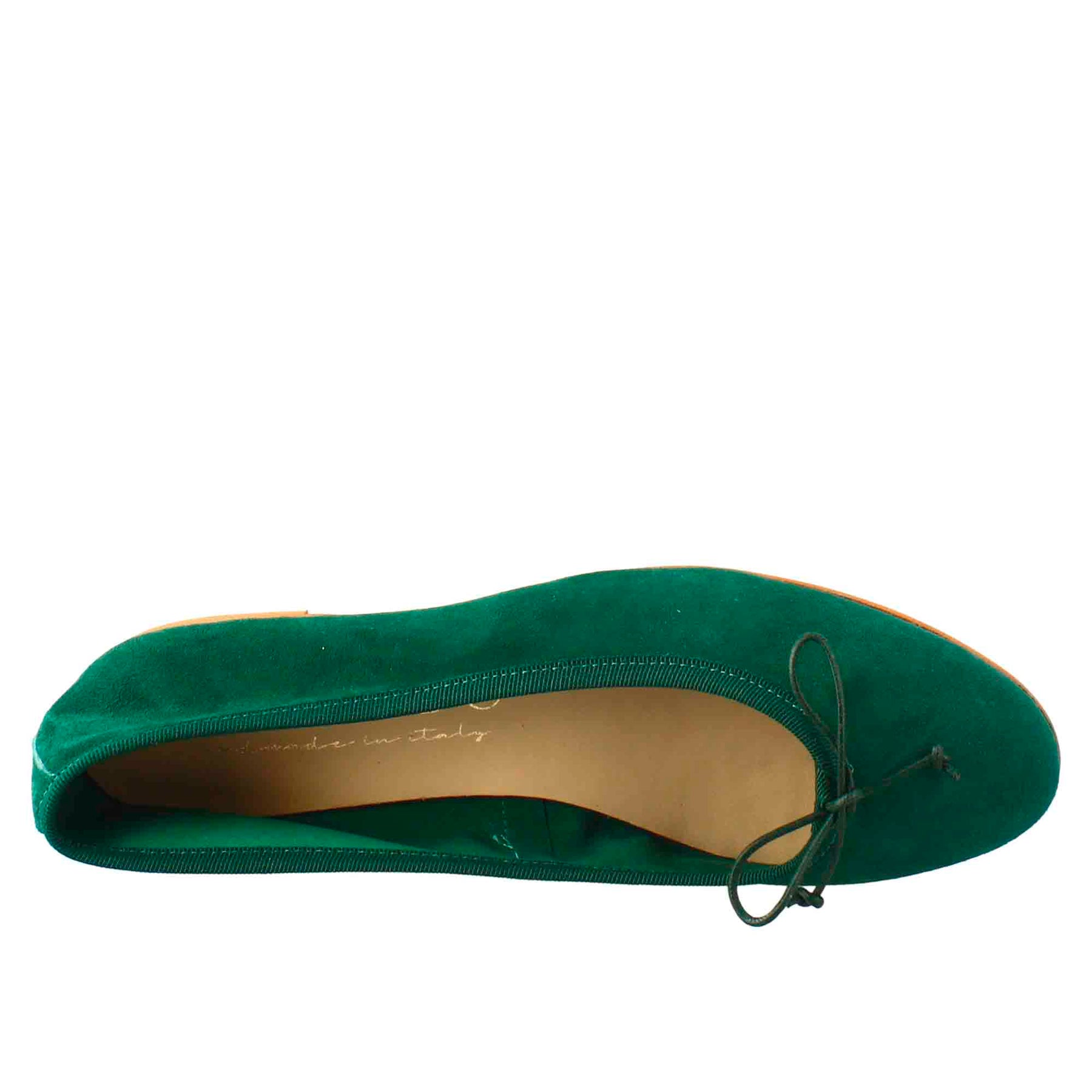 Light green suede women's ballet flats without lining