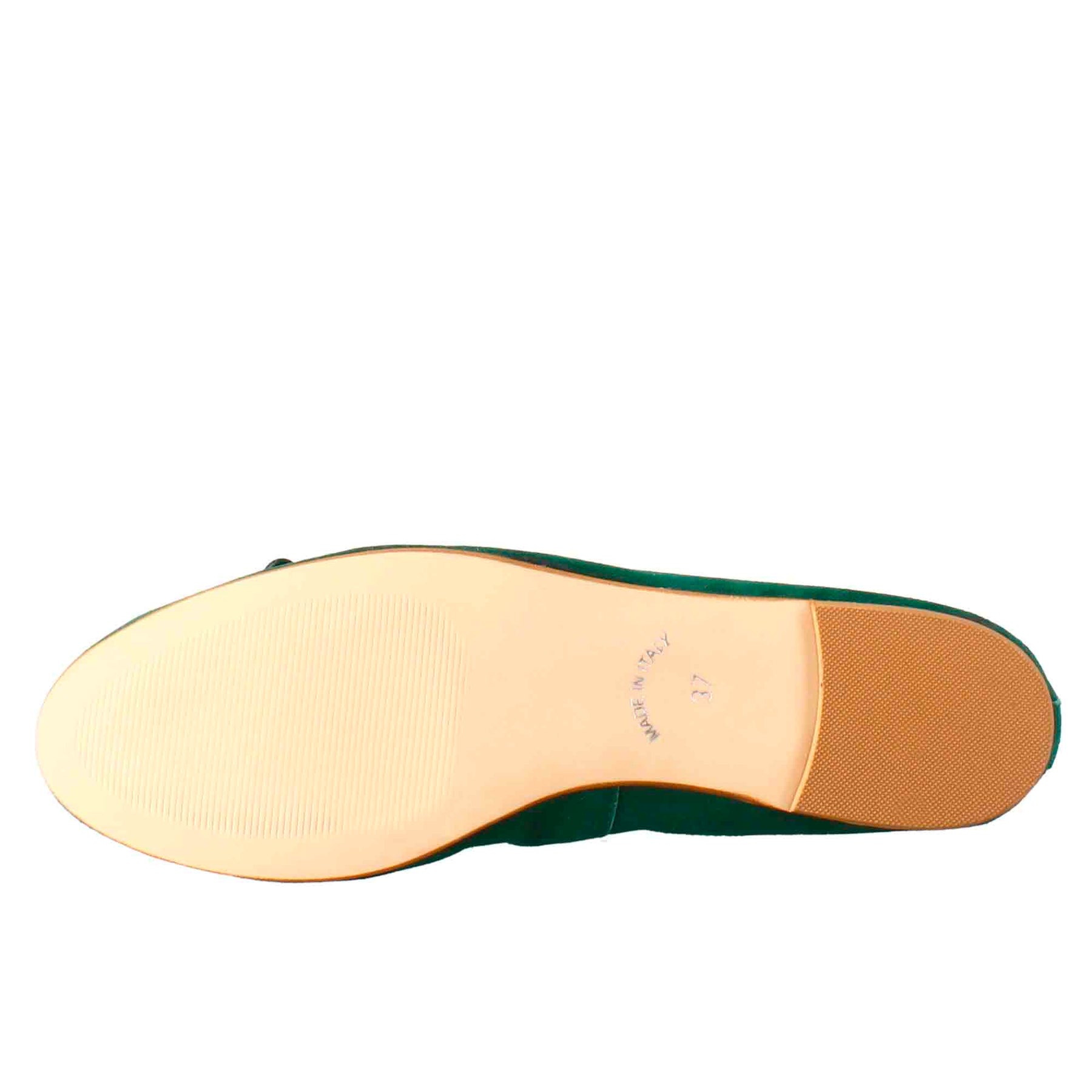 Light green suede women's ballet flats without lining