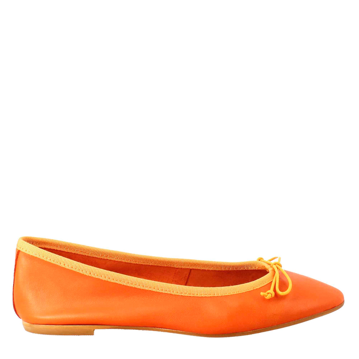 Chaussures plates orange légères pour femmes en cuir lisse