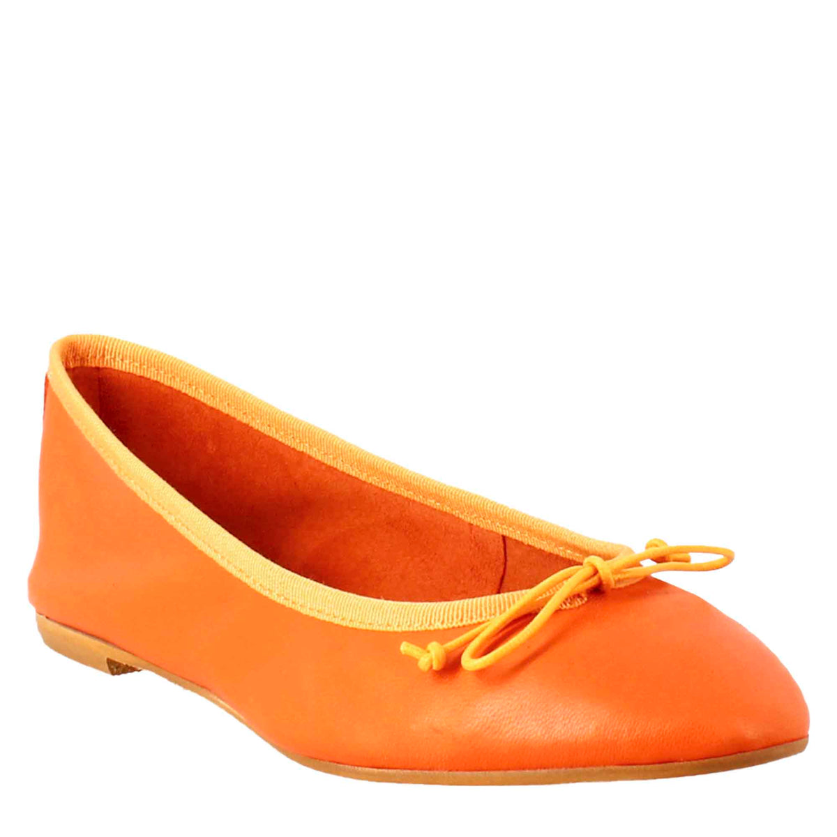 Chaussures plates orange légères pour femmes en cuir lisse