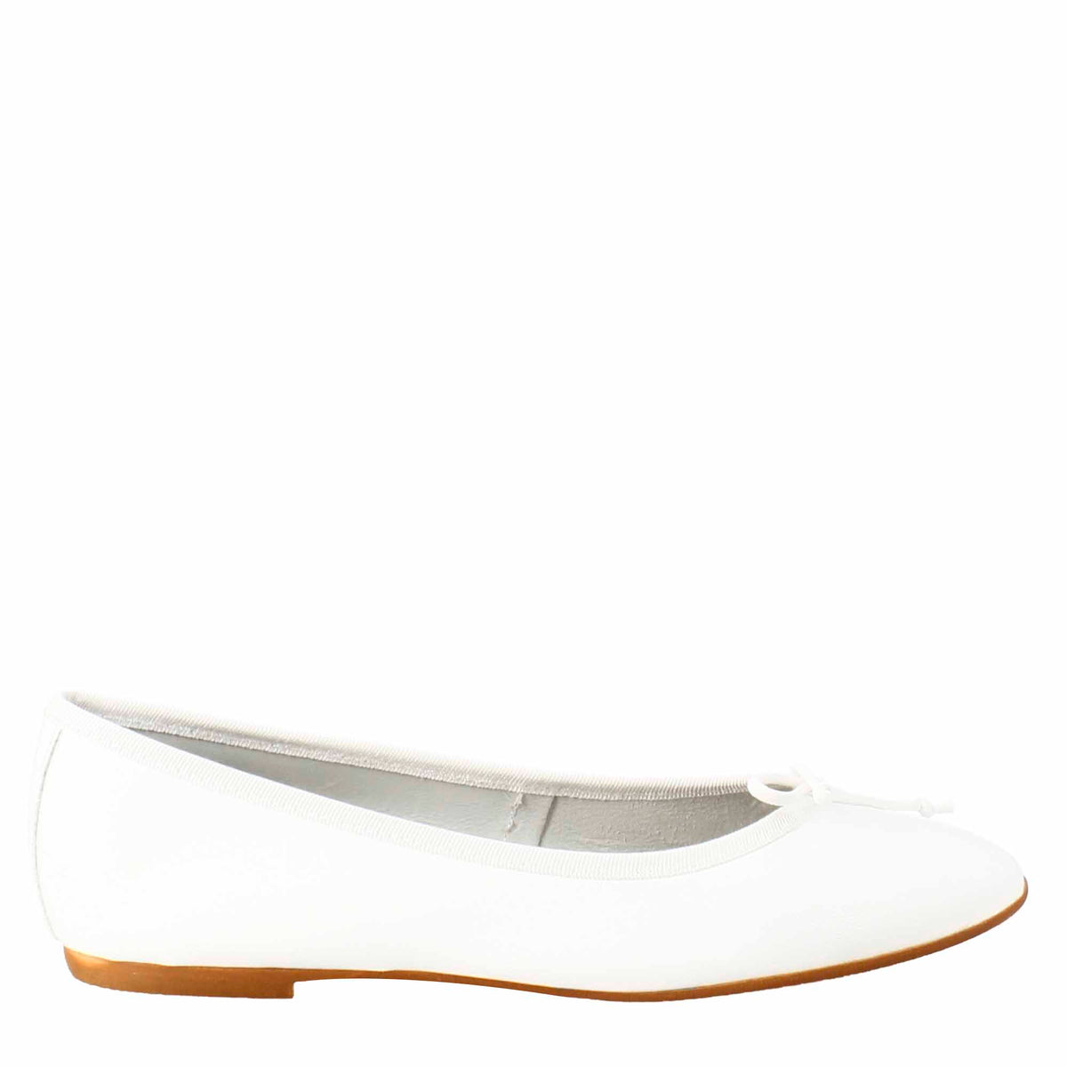 Ballerines femme blanc clair en cuir lisse