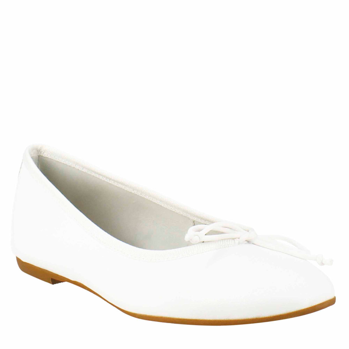 Ballerines femme blanc clair en cuir lisse