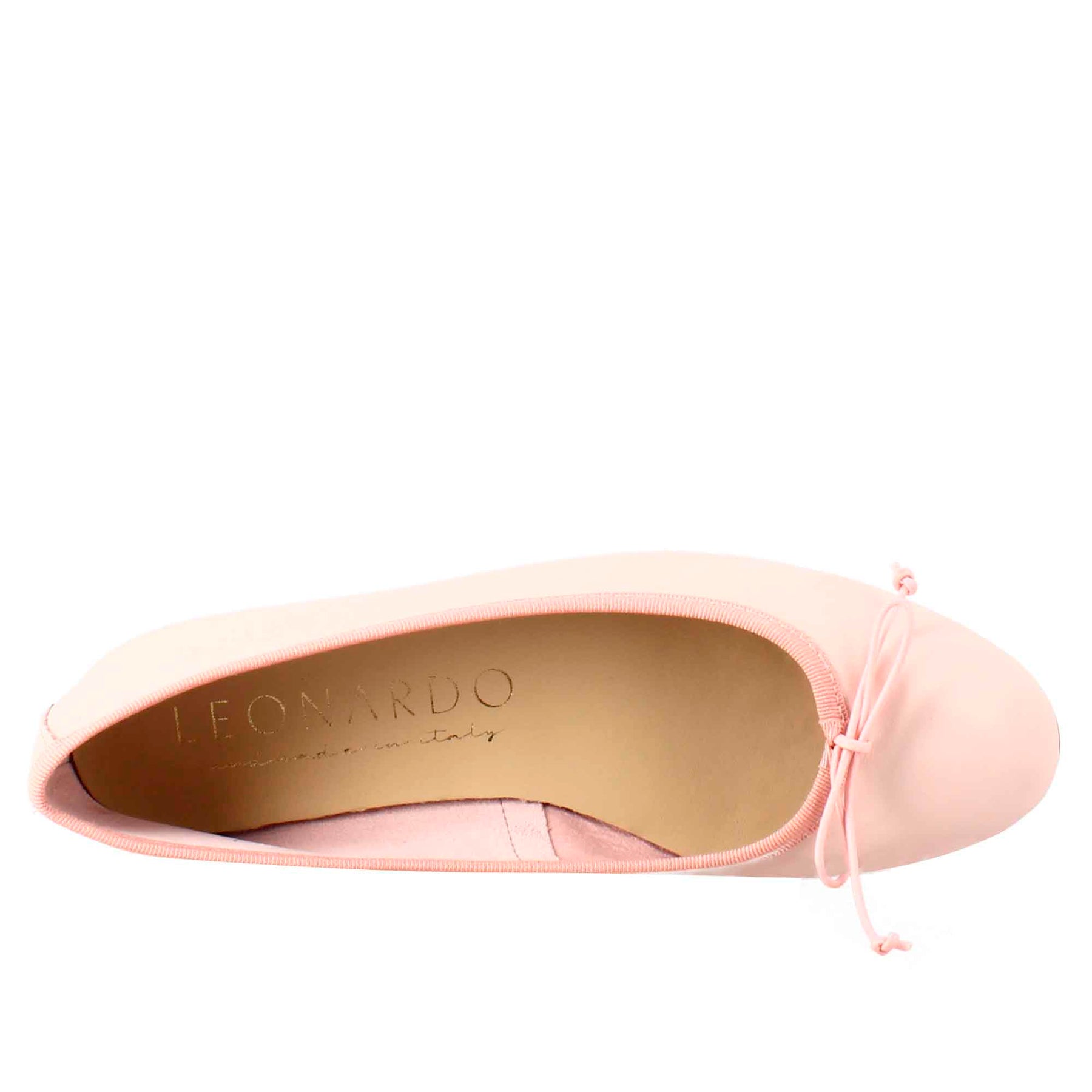Light women's powder-colored ballet flats in smooth leather
