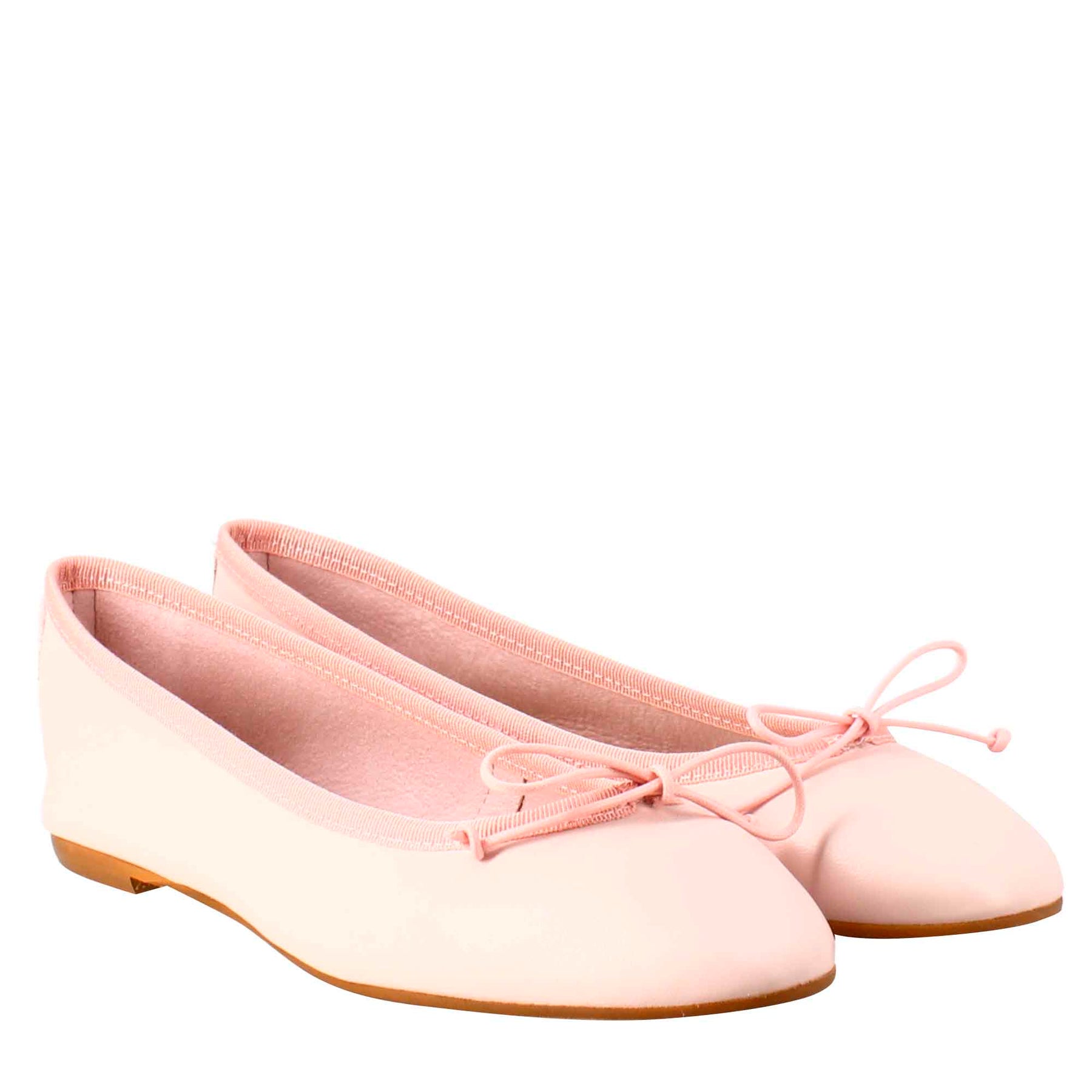 Light women's powder-colored ballet flats in smooth leather