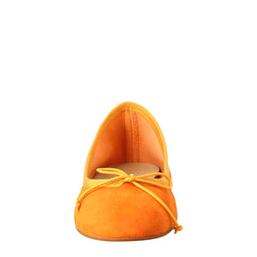 Light orange suede ballet flats for women without lining