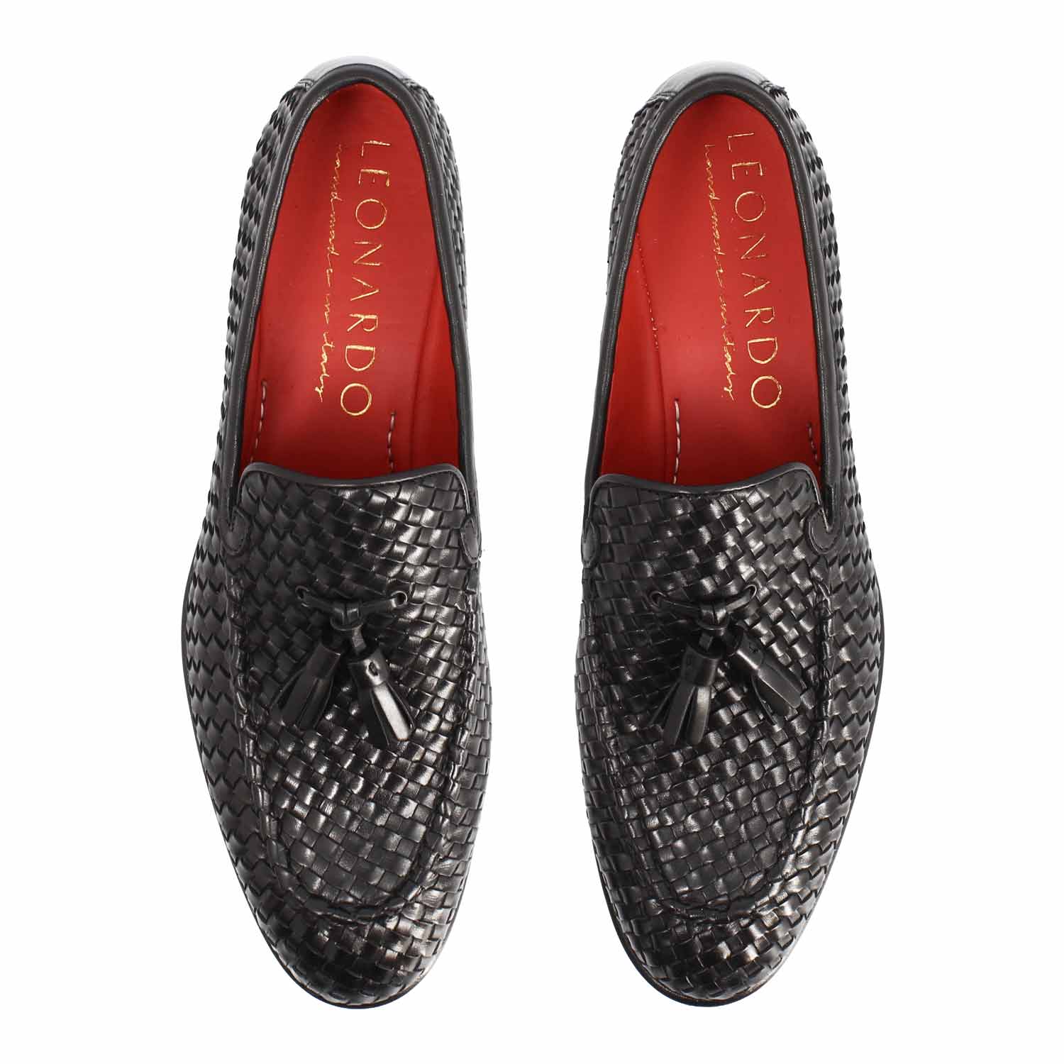 Black woven leather moccasin Novello for men
