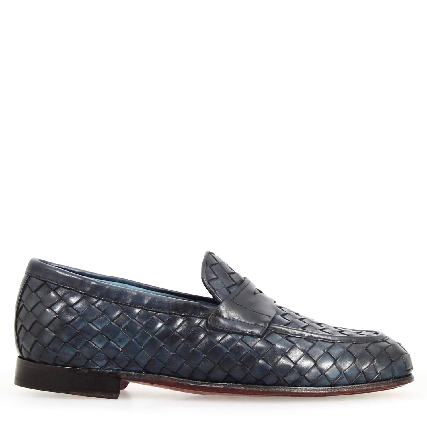 Mocassino Ludovico da uomo in pelle intrecciata blu
