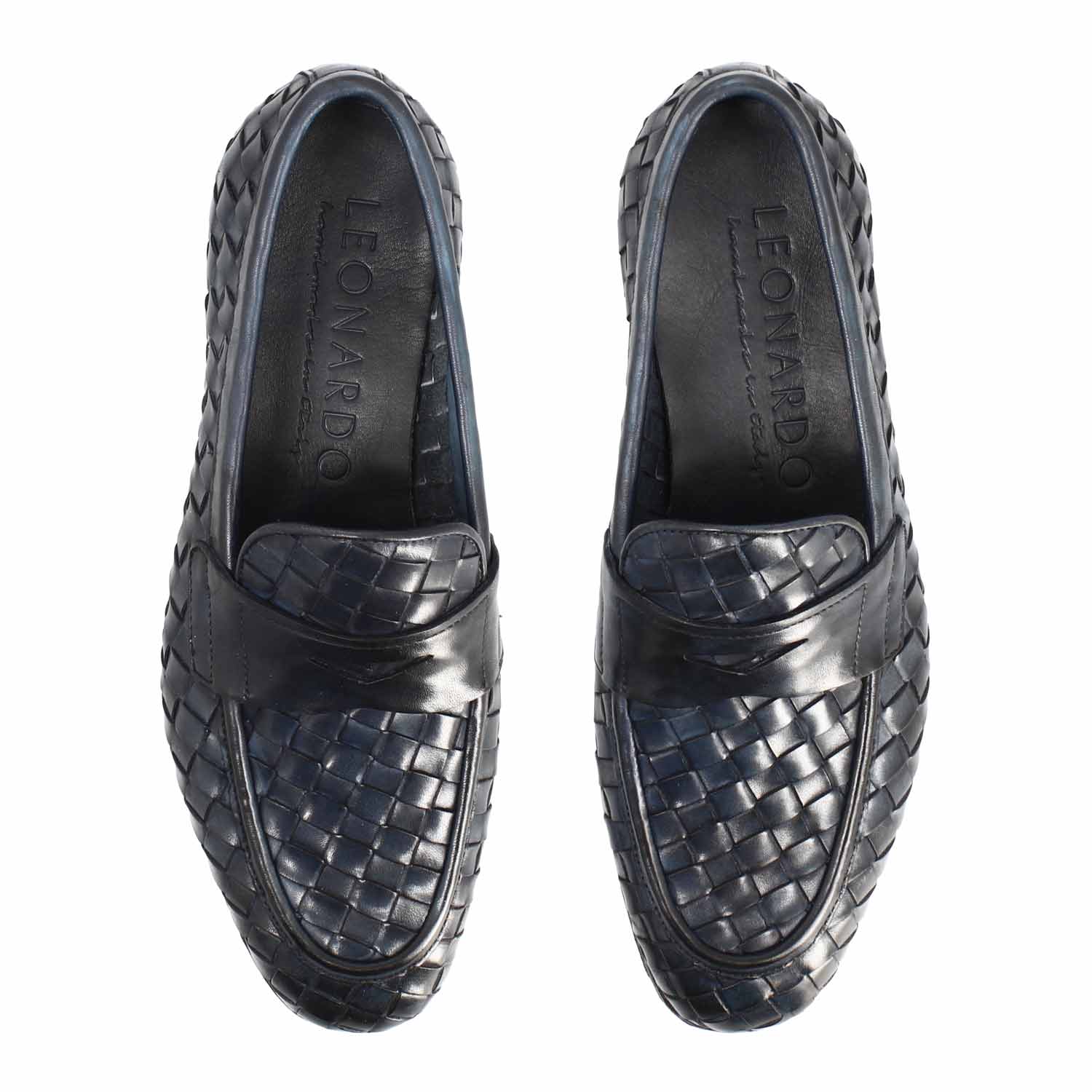 Mocassino Ludovico da uomo in pelle intrecciata blu