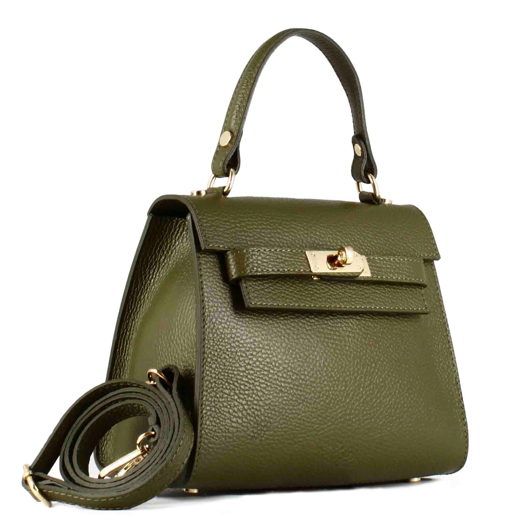 Lady K leather handbag with removable green shoulder strap