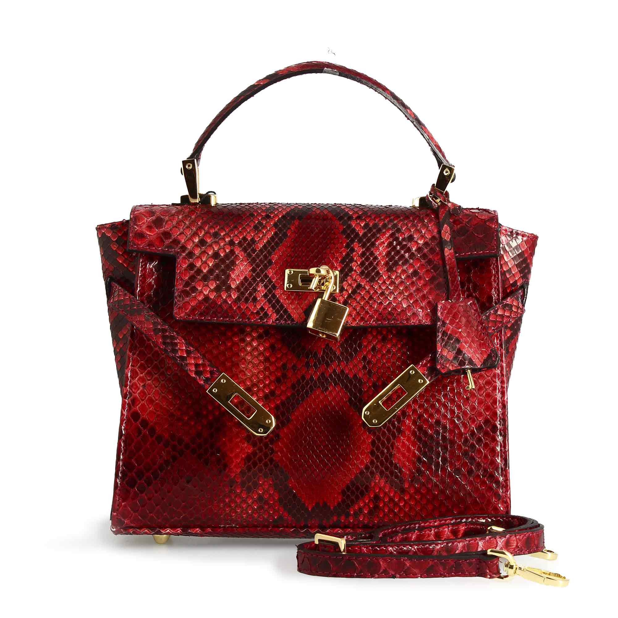 Handbag with shoulder strap for women handmade in red fine leather
