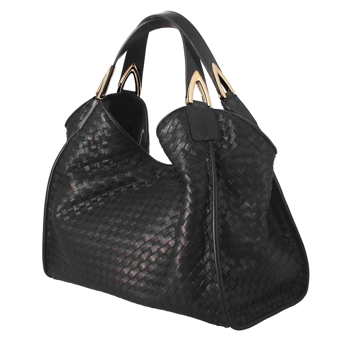 Damenhandtasche aus schwarzem gewebtem Leder, handgefertigt