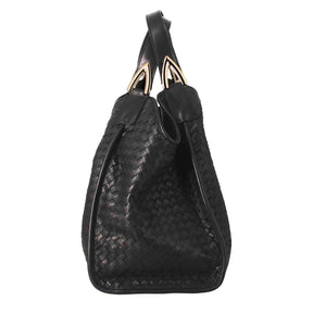 Handmade women's handbag in black woven leather
