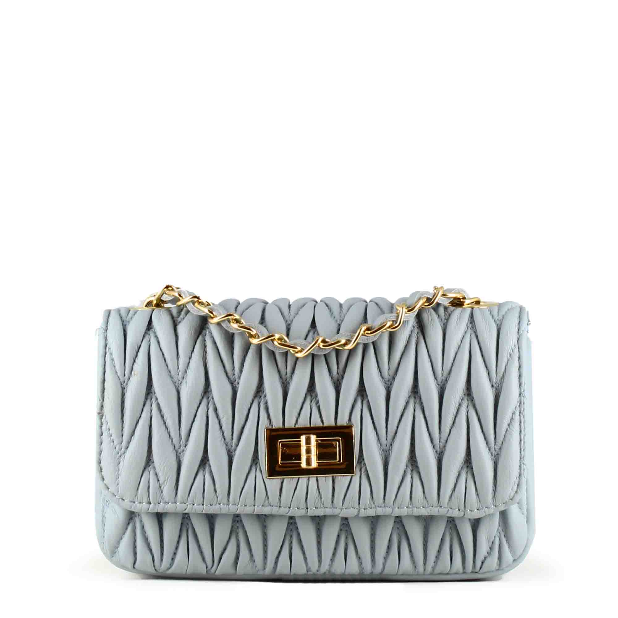 Sac à main pour femme en cuir bleu clair avec bandoulière bijou