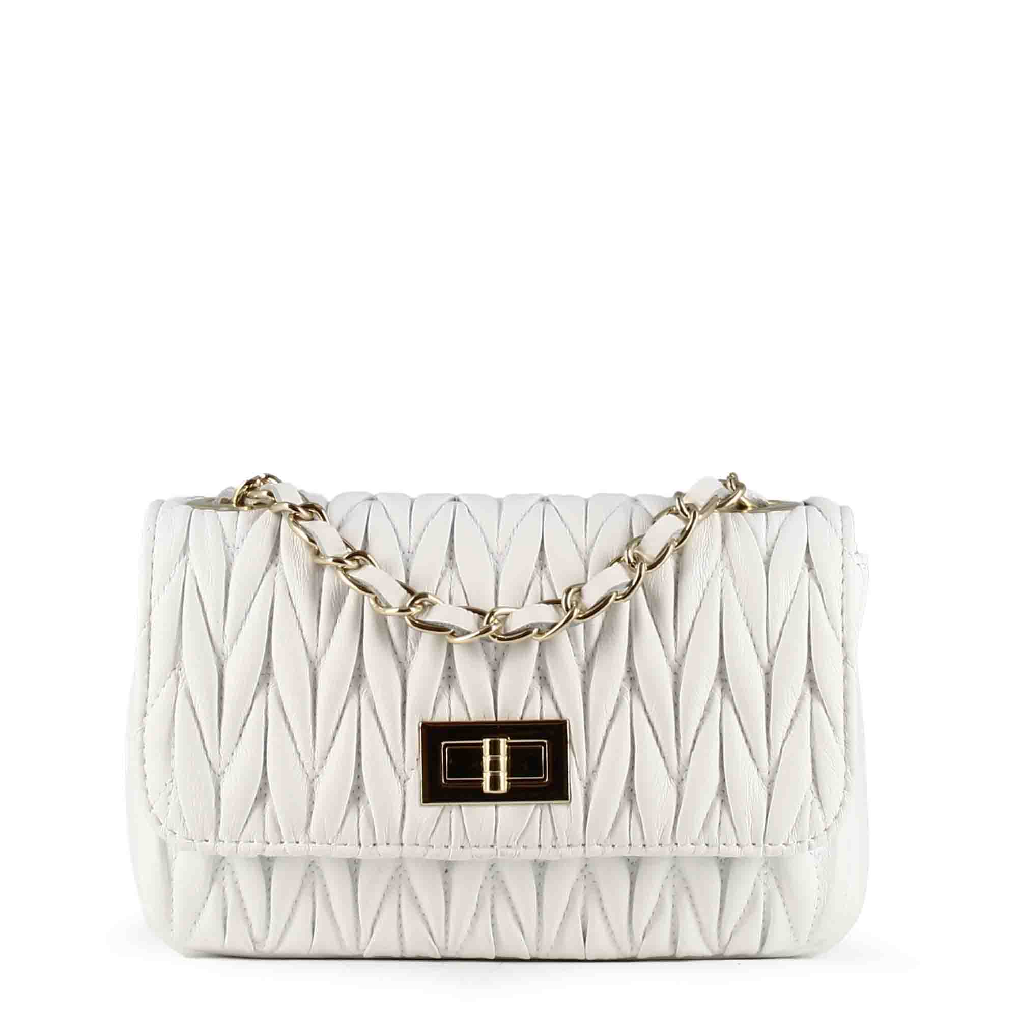 Sac à main pour femme en cuir blanc avec bandoulière bijou