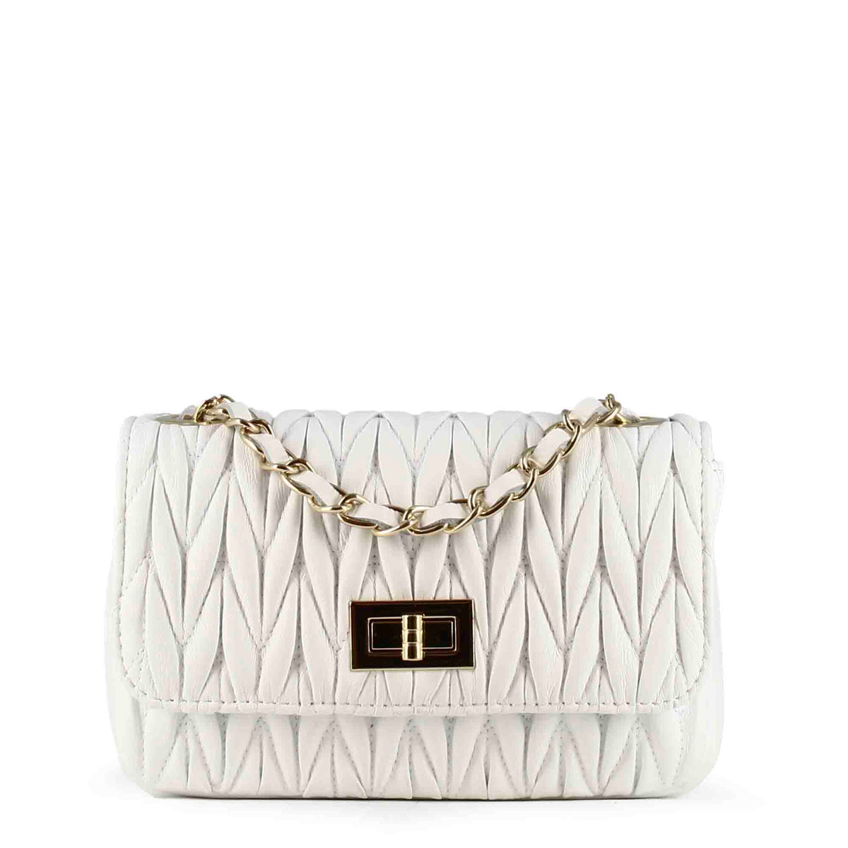 Women's handbag in white leather with jewel shoulder strap