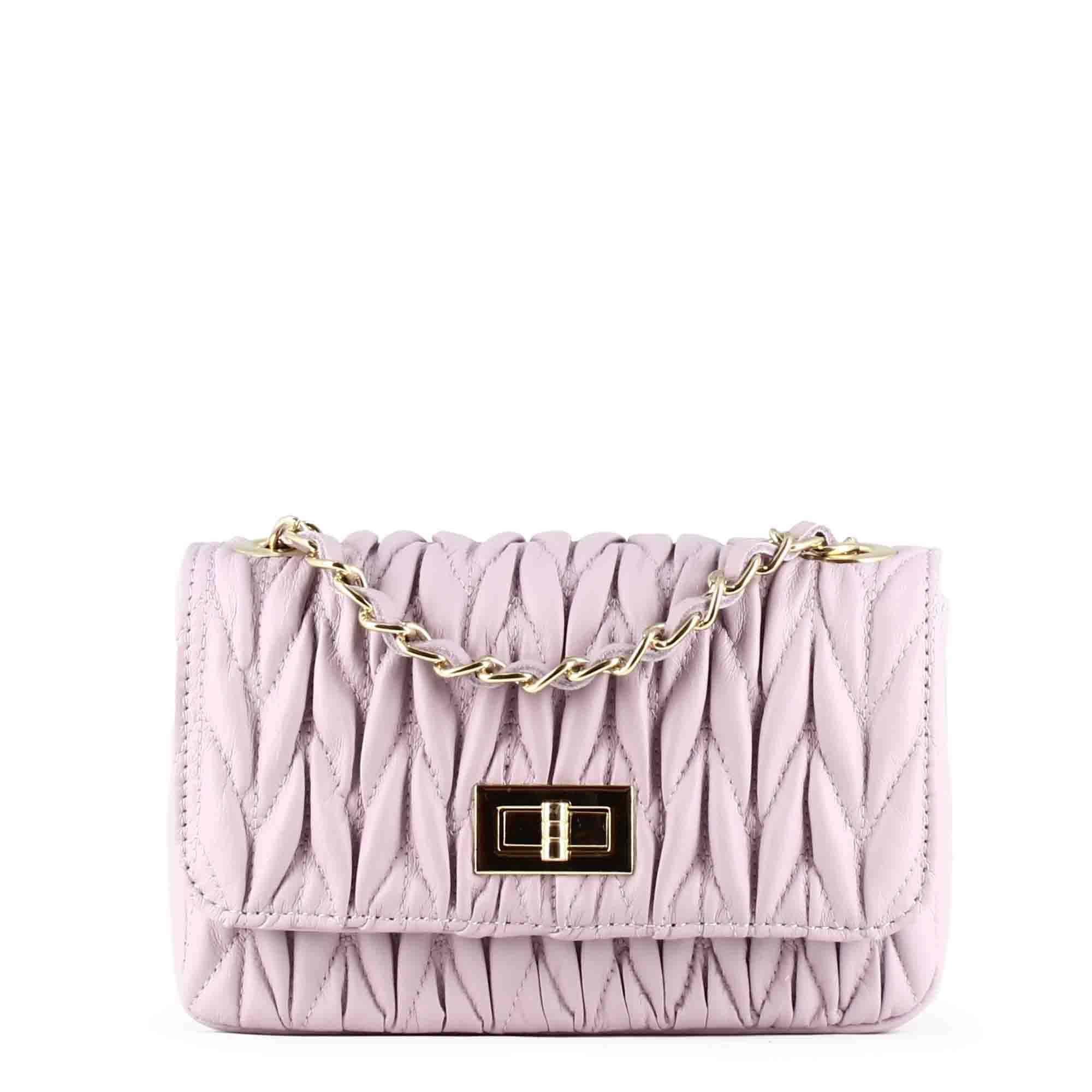 Women's handbag in purple leather with jewel shoulder strap