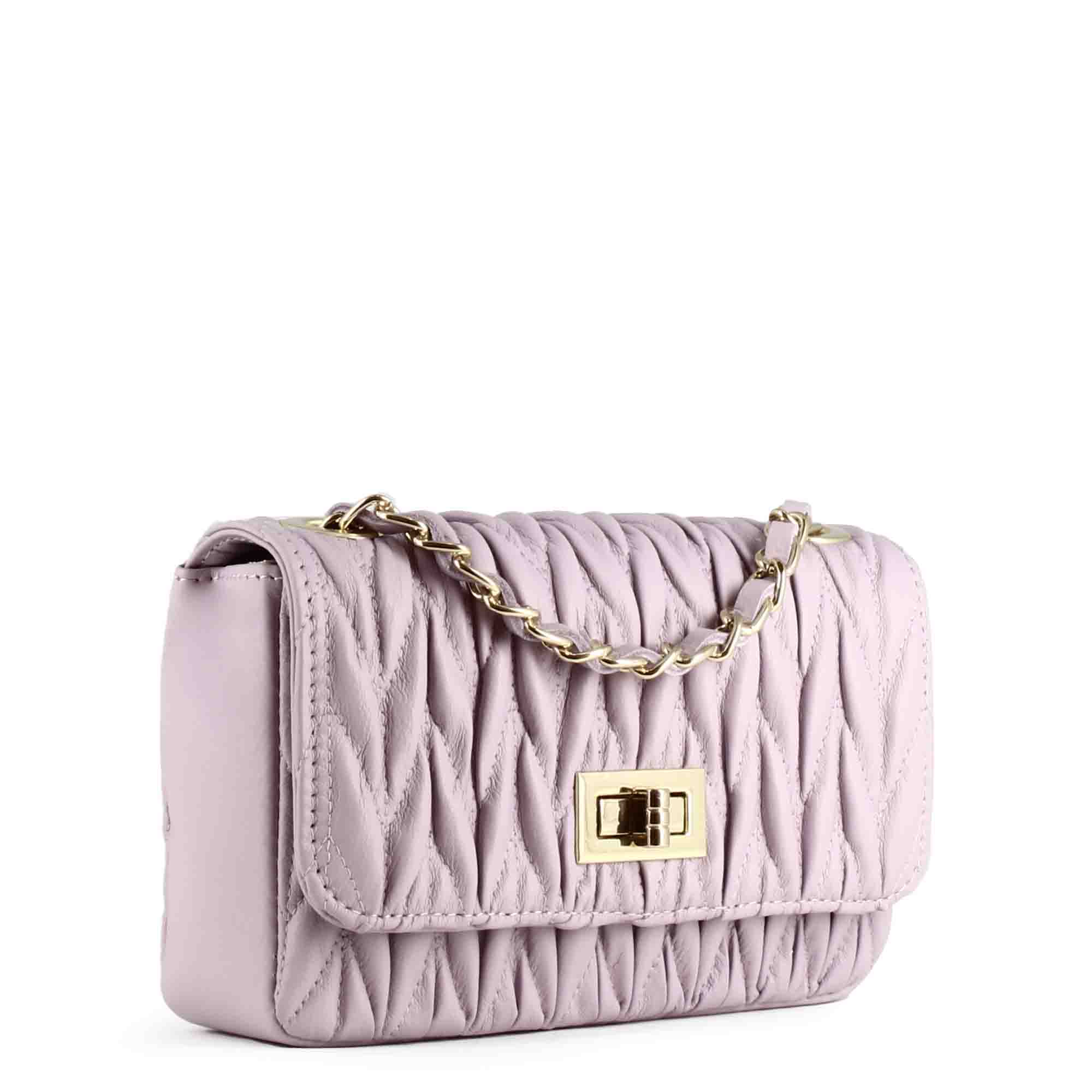 Women's handbag in purple leather with jewel shoulder strap