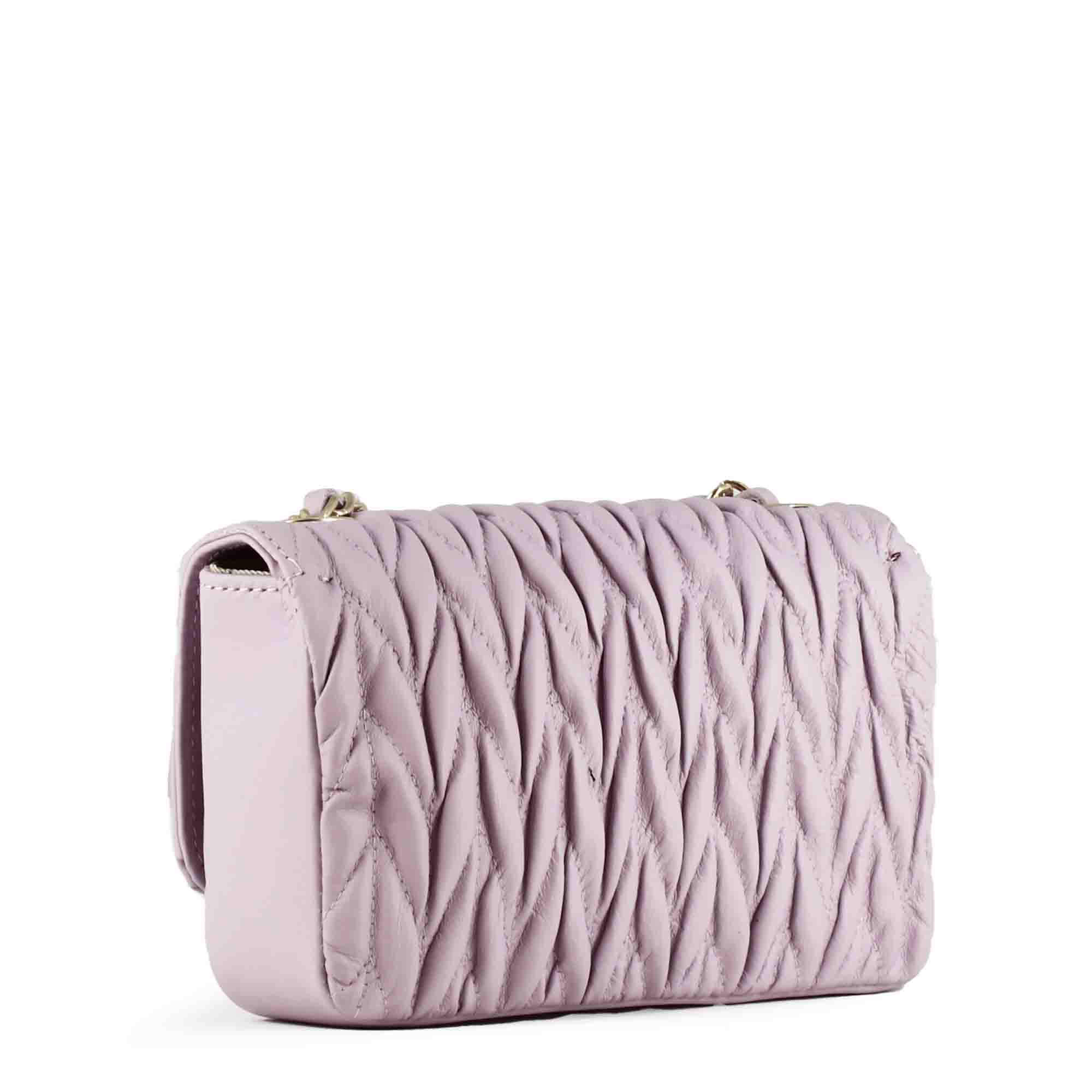 Women's handbag in purple leather with jewel shoulder strap