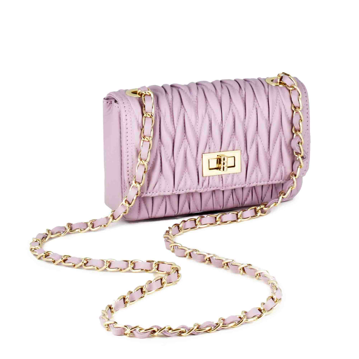 Women's handbag in purple leather with jewel shoulder strap