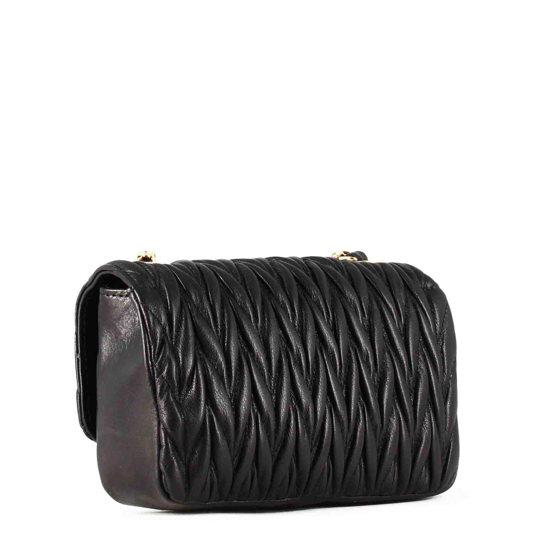 Women's handbag in black leather with jewel shoulder strap
