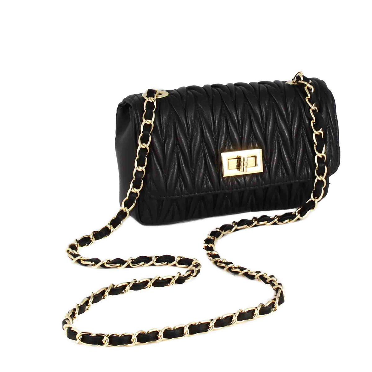 Women's handbag in black leather with jewel shoulder strap