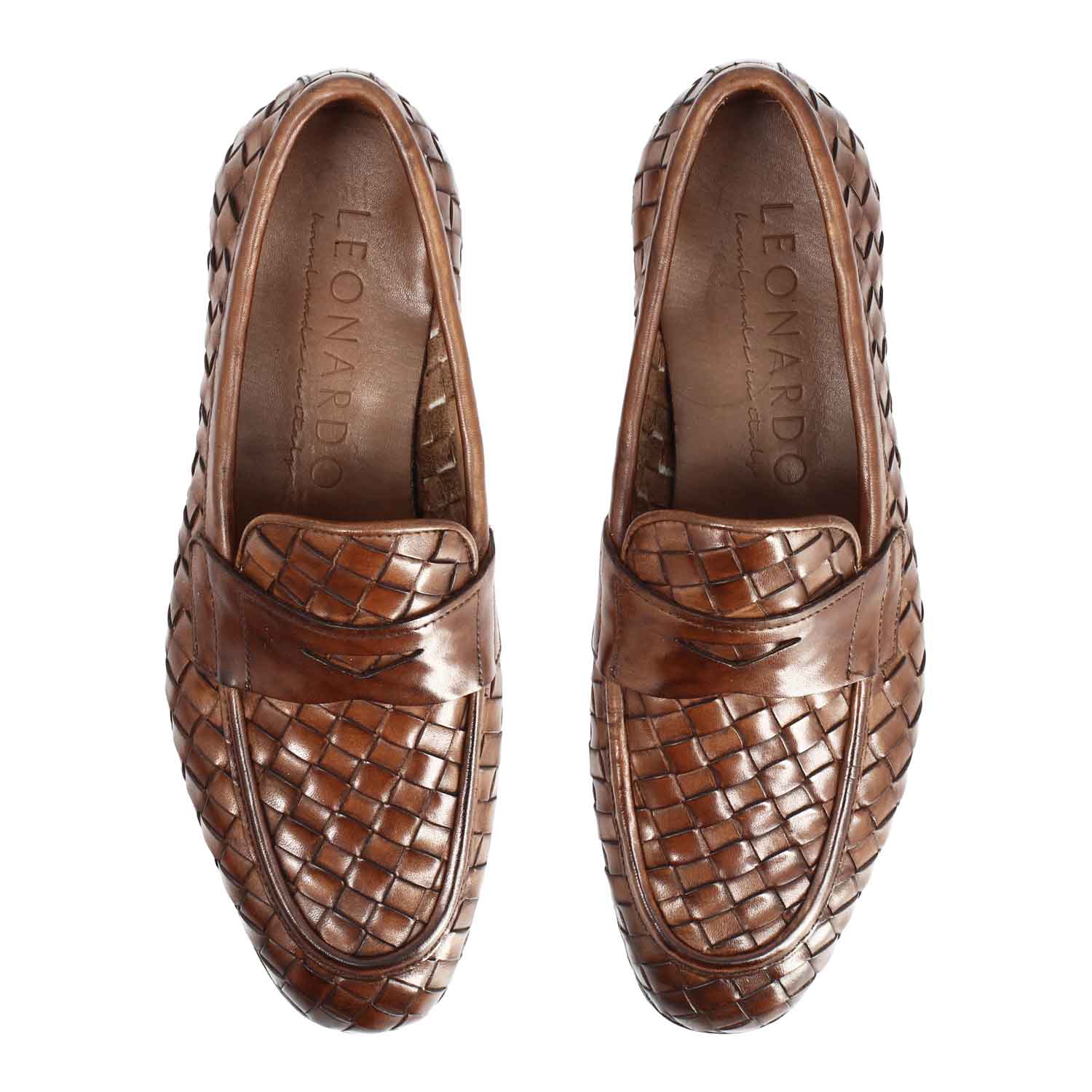 Mocassino Ludovico da uomo in pelle intrecciata marrone