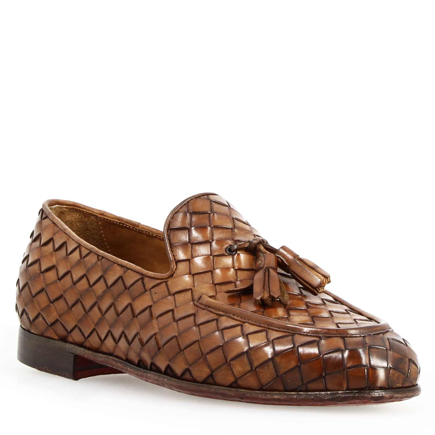 Mocassino Giuliano da uomo in pelle marrone con nappine