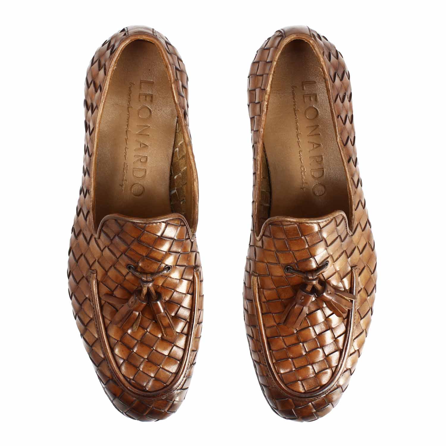 Mocassino Giuliano da uomo in pelle marrone con nappine