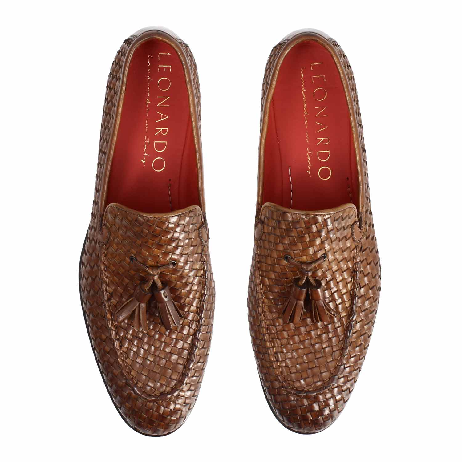 Mocassino Novello da uomo in pelle intrecciata marrone