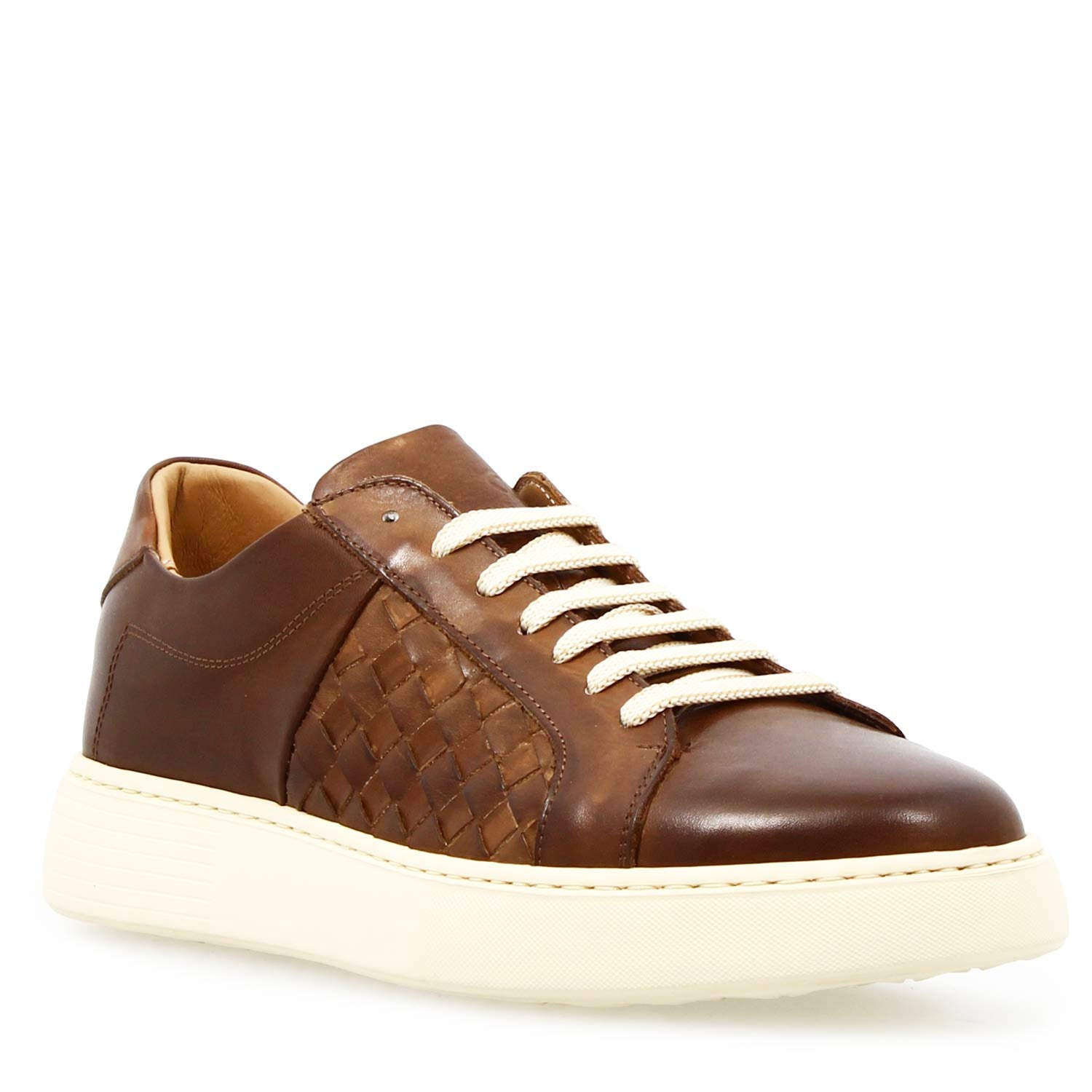 Men's Caronte sneaker in brown woven leather