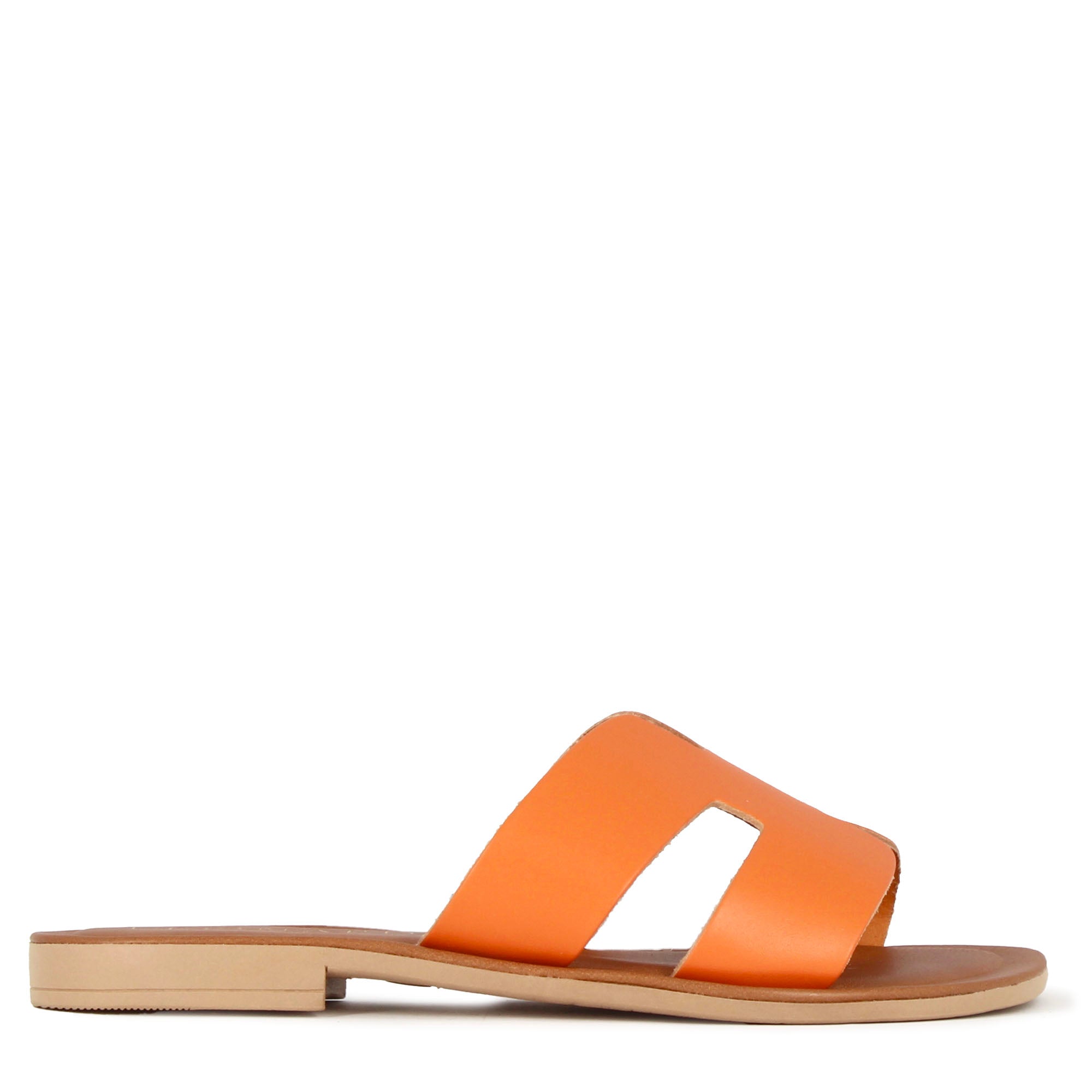 Orange leather women's slippers