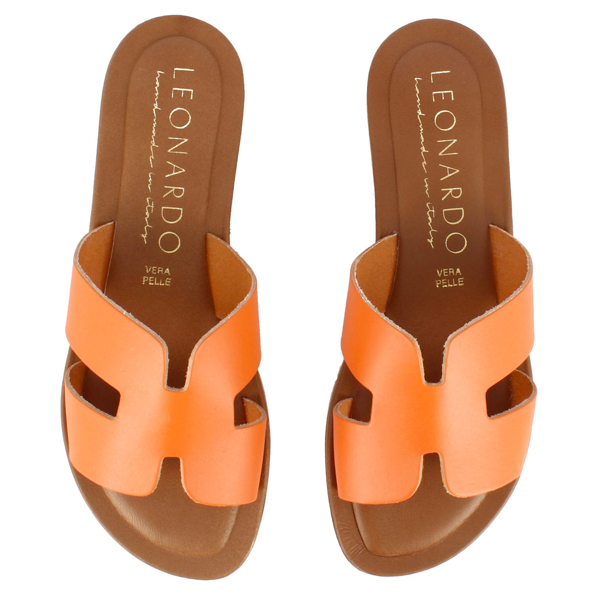 Orange leather women's slippers