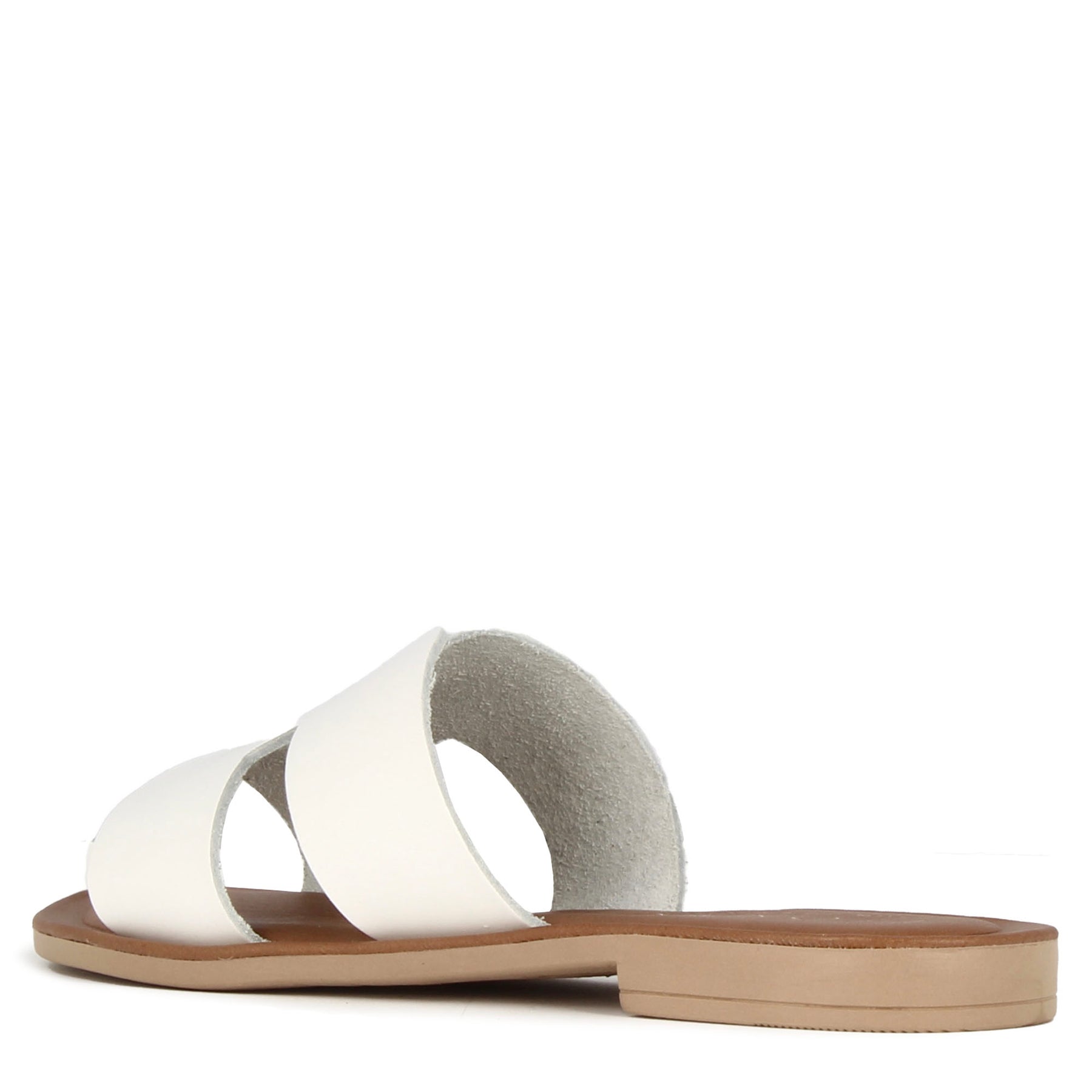 White and brown leather women's slippers