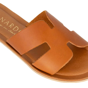 Light brown leather women's slippers