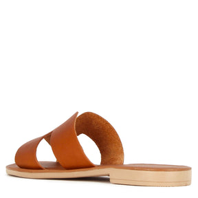 Light brown leather women's slippers