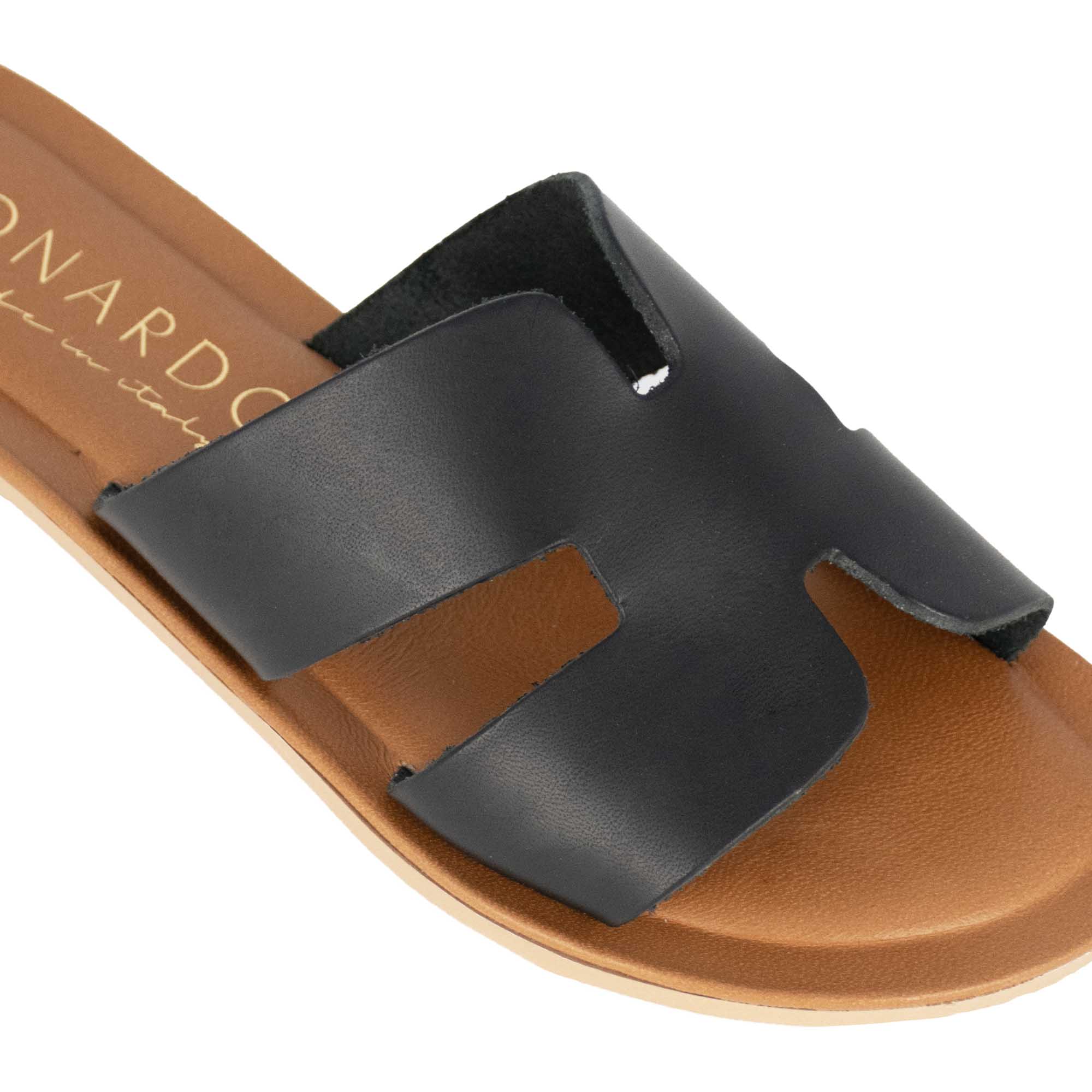 Pantoufles en cuir noir pour femmes
