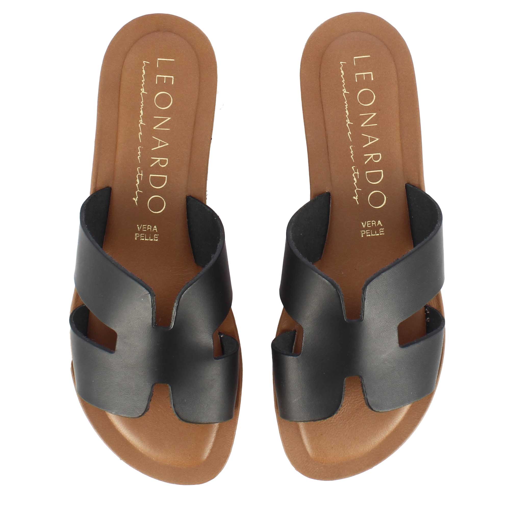 Pantoufles en cuir noir pour femmes
