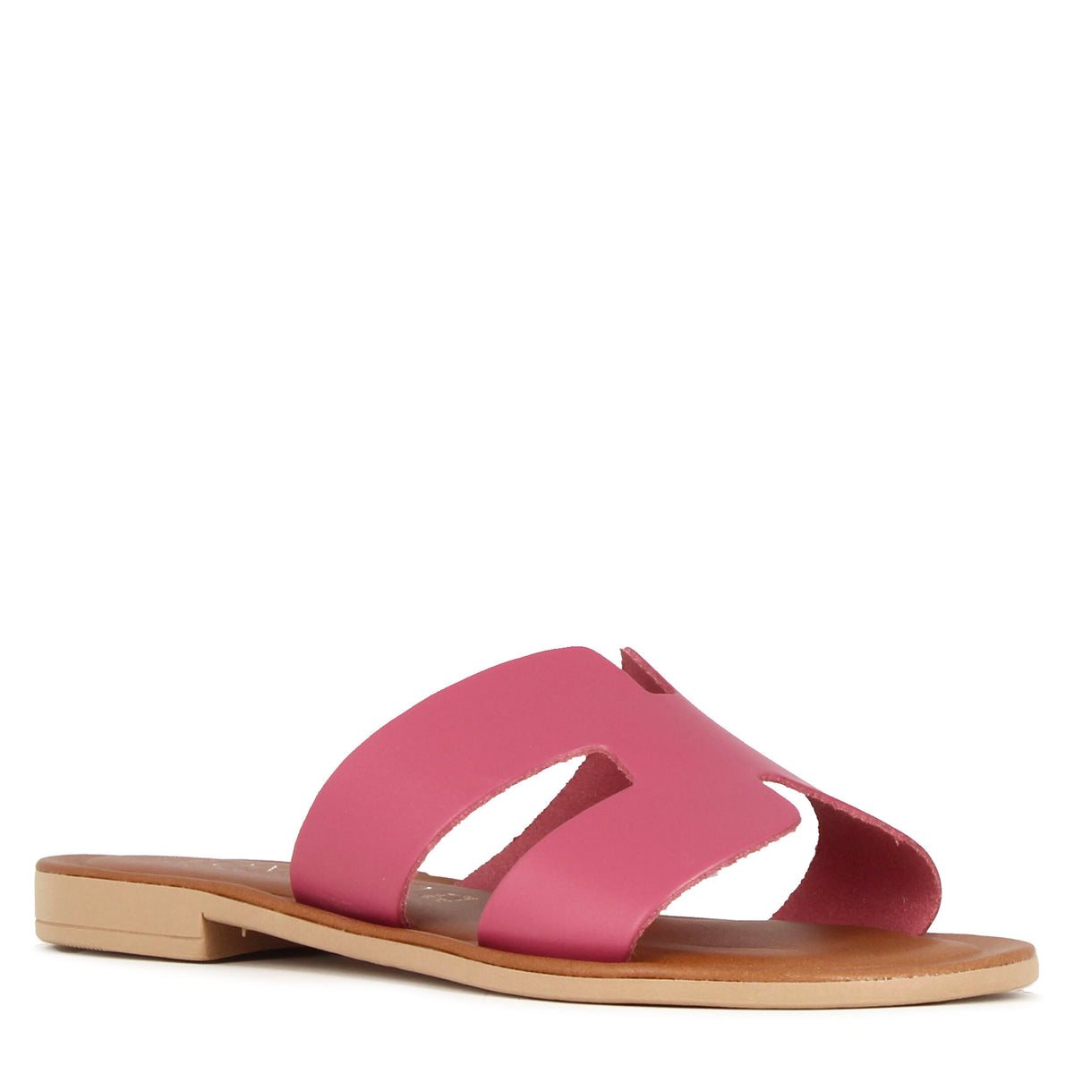 Pink leather women's slippers