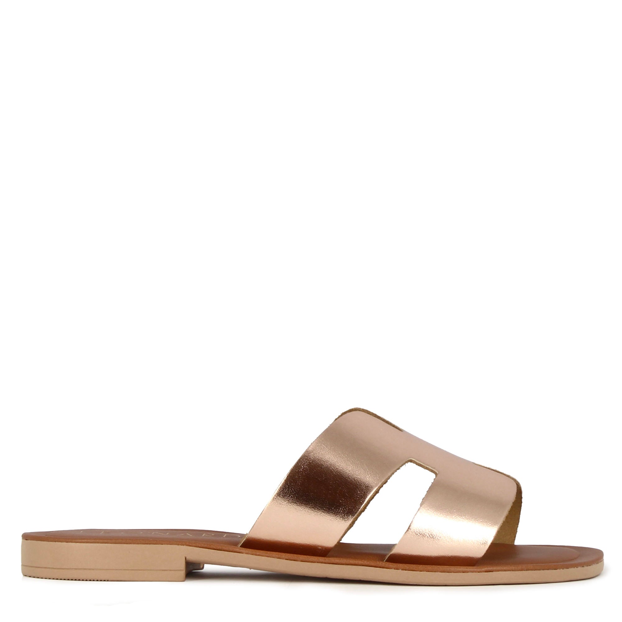 Pink metallic leather women's slippers