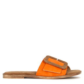 Women's orange and brown suede slippers