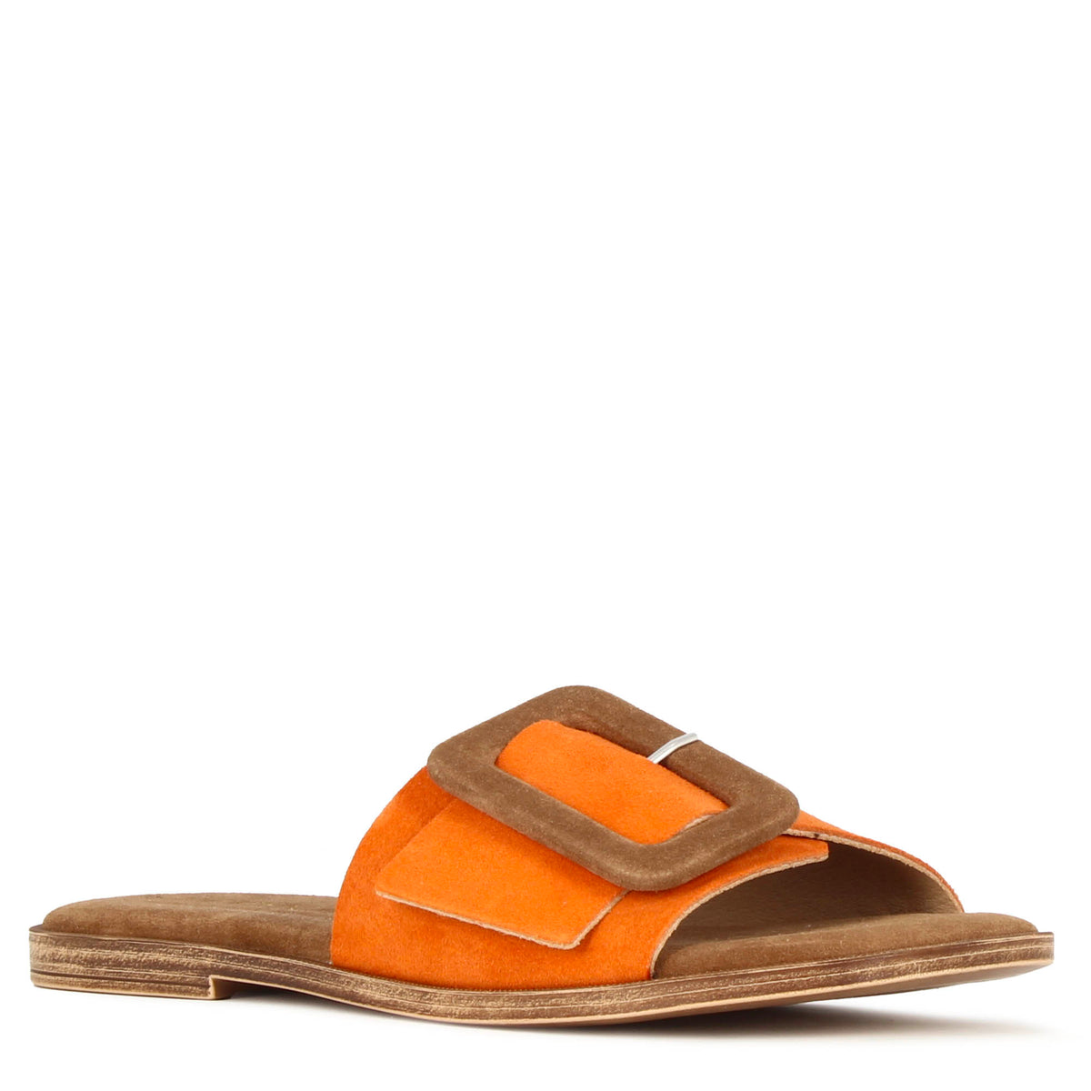 Women's orange and brown suede slippers