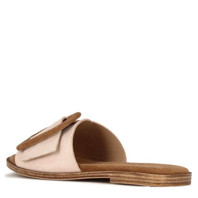 Beige and brown suede slippers for women