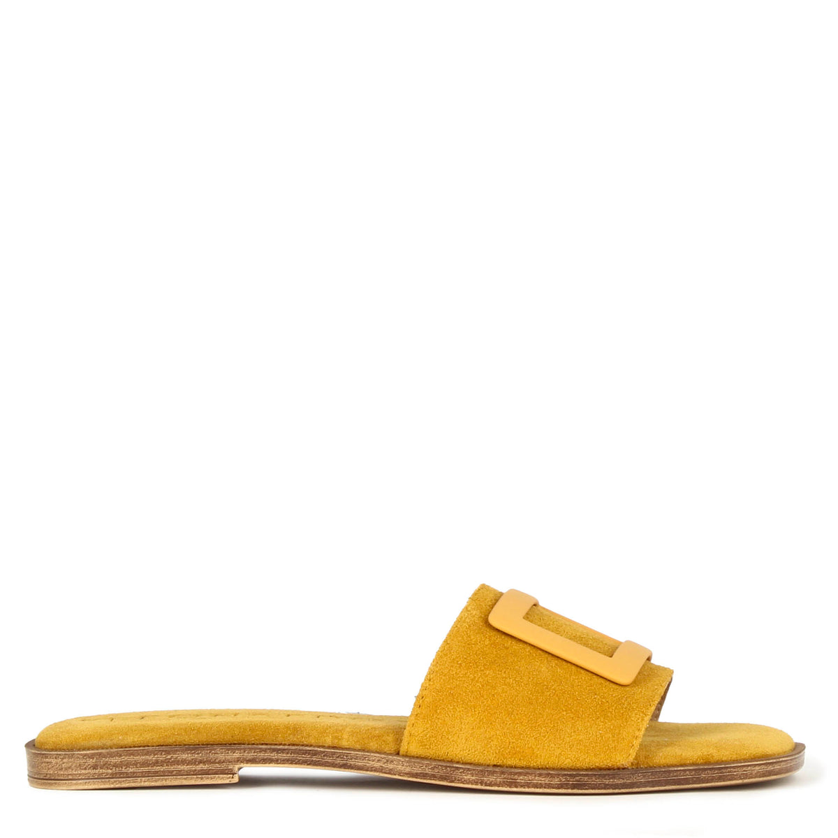 Women's suede slippers with yellow band
