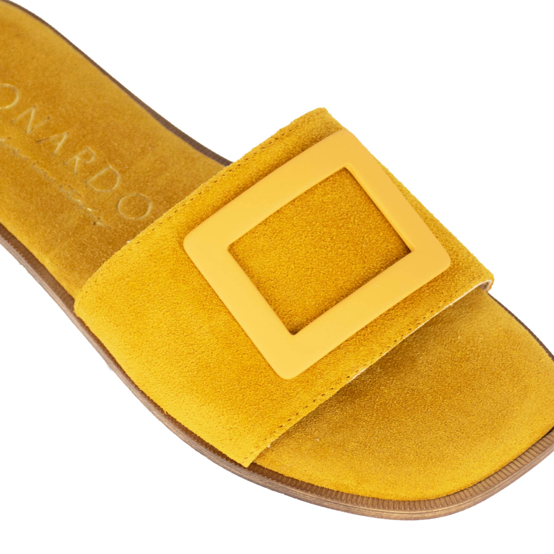 Women's suede slippers with yellow band