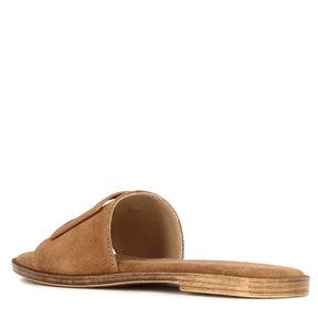 Women's suede slippers with light brown band